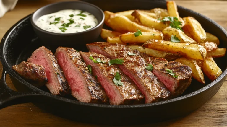 Perfectly seared chip steak on a cutting board, ready to serve.
