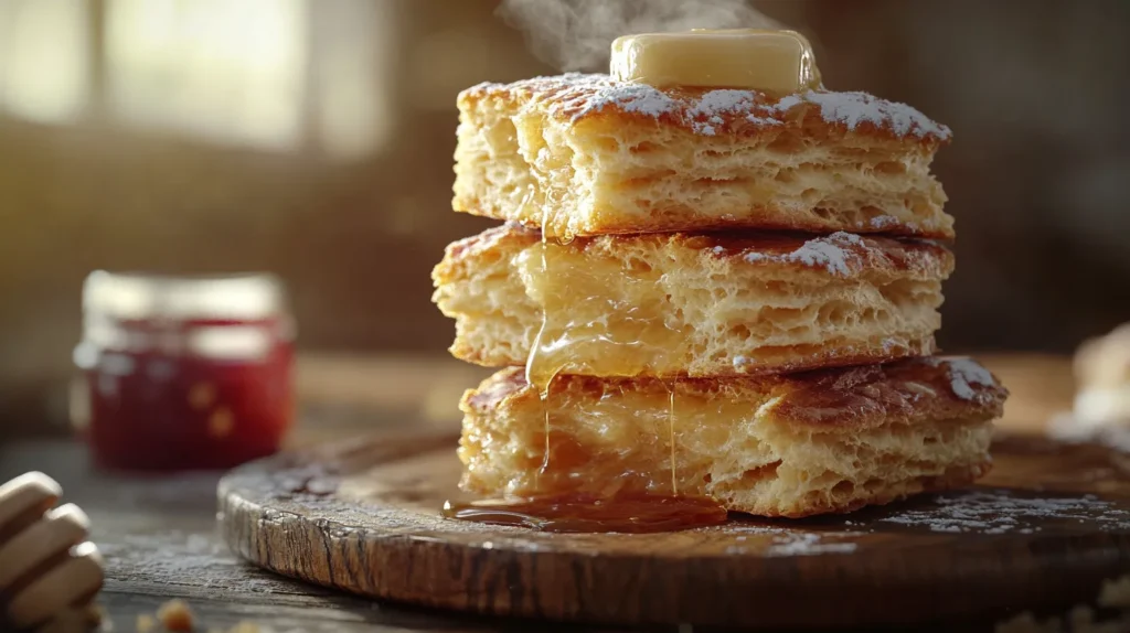 Golden and flaky mile-high biscuits, demonstrating the ideal rise and buttery texture achieved through expert biscuit-making.