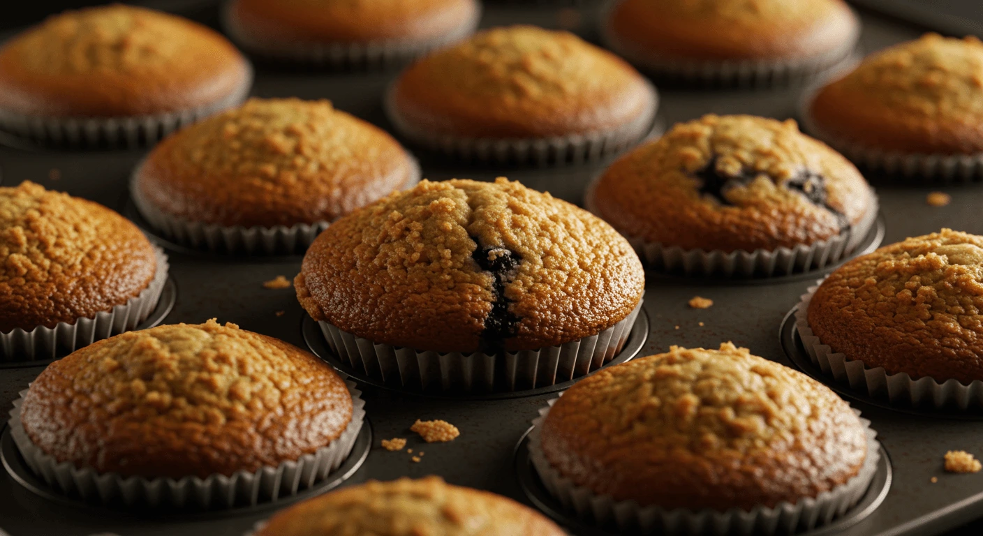 Freshly Baked Moist Muffins with Blueberries on a Cooling Rack
