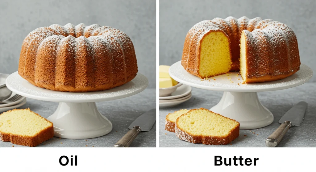 Pound Cake with Oil and Butter Ingredients on the Table