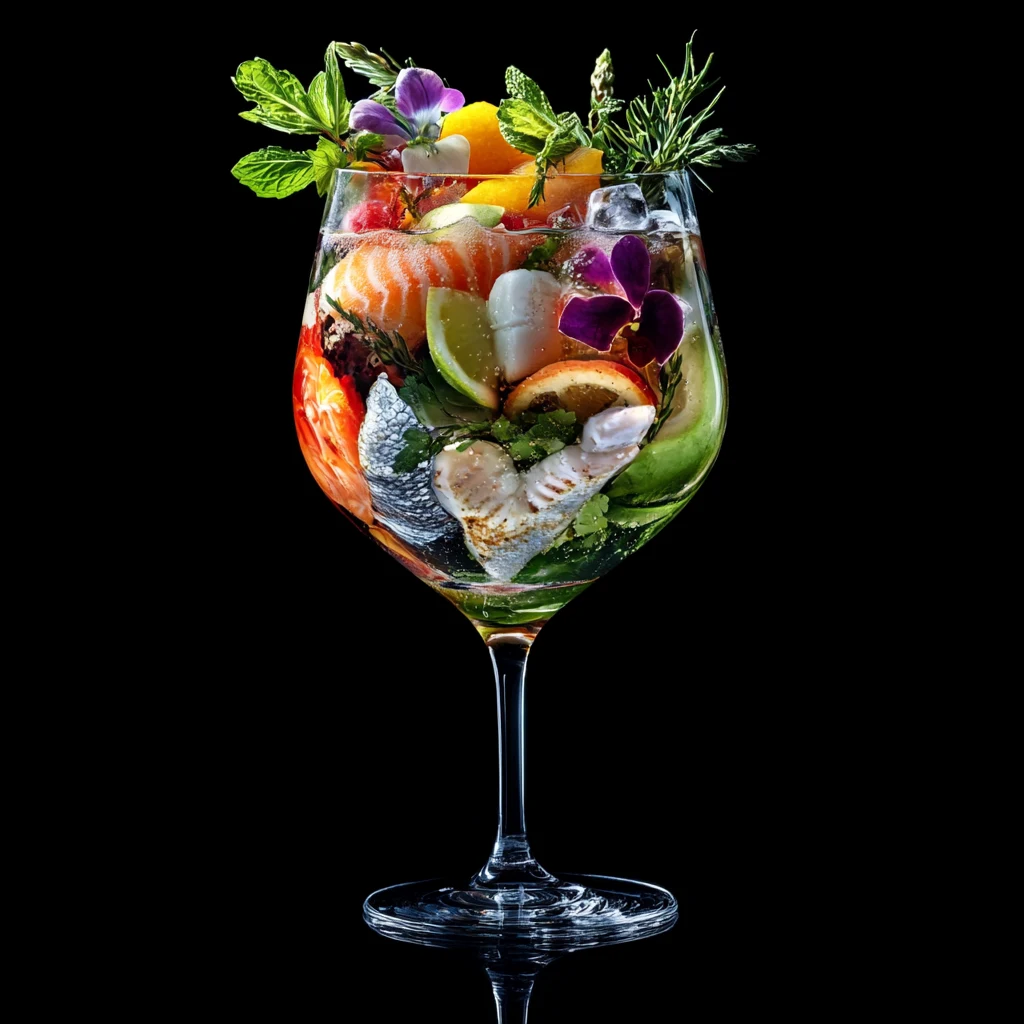Fish Cocktail with a Garnish of Fresh Dill, Shrimp, and Lemon Zest