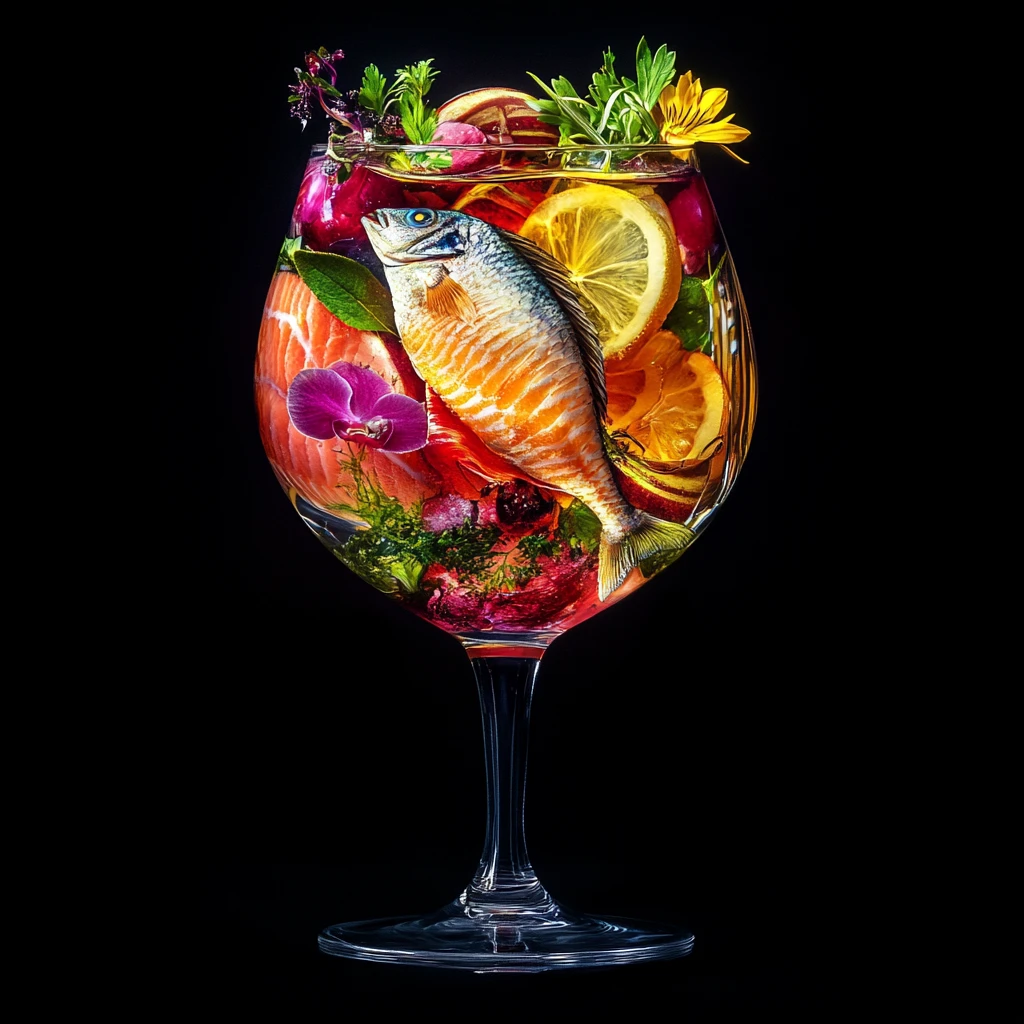 Refreshing Fish Cocktail with Smoked Salmon, Shrimp, and Fresh Herbs in a Glass