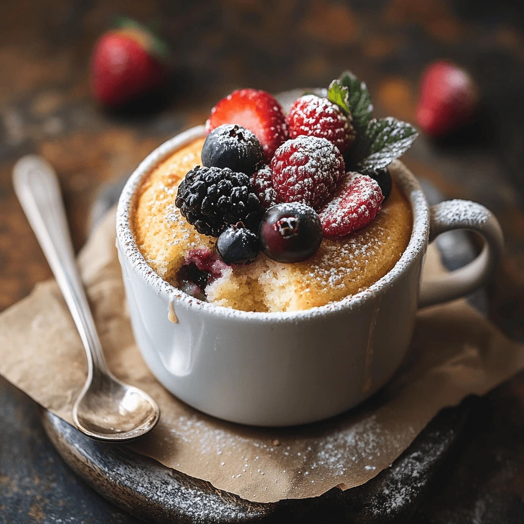 Mug Cake with Fresh Berries and Powdered Sugar Rescue
