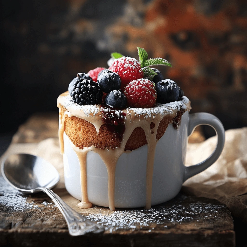 Mug Cake in a White Mug with Spoon Next to It, Ready for Rescue