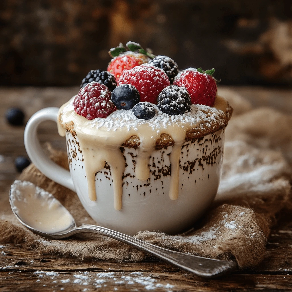 Rubbery Mug Cake with a Spoon Drizzling Syrup to Soften It
